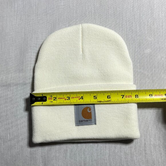New Carhartt Cuffed Off-White / Cream Knit Beanie Hat 100% Acrylic A18 Knitted - Picture 4 of 4